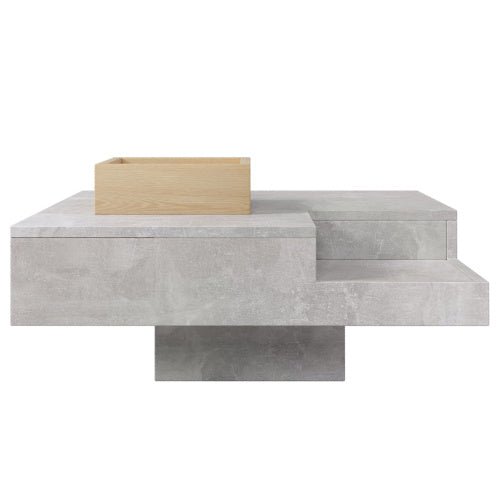 Living Room Coffee & Side Table with Storage Box – Gray Concrete & Wood Finish