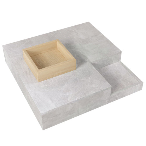 Living Room Coffee & Side Table with Storage Box – Gray Concrete & Wood Finish