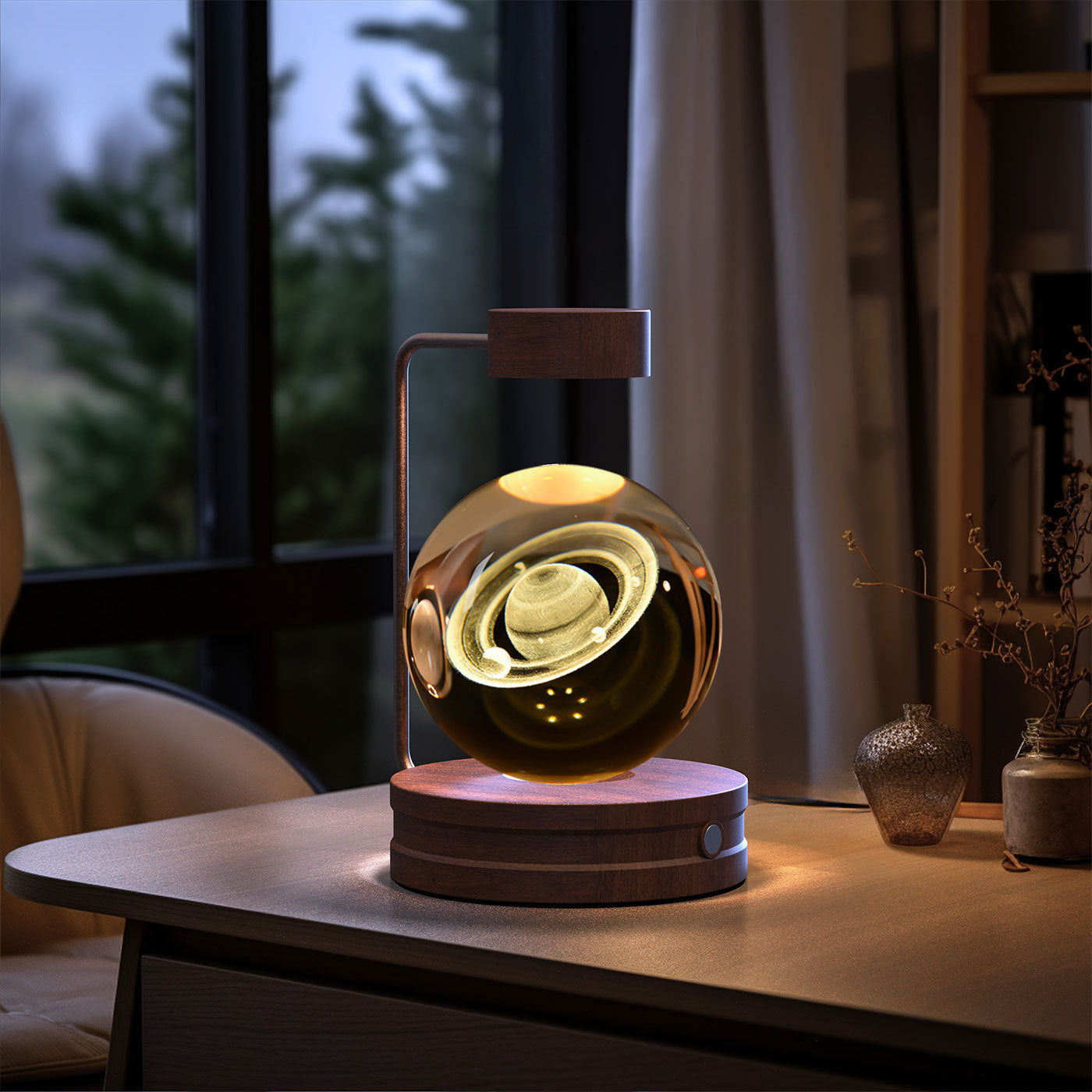 Cosmic Dinosaur Crystal Ball Night Light – USB Powered Warm Bedside Lamp