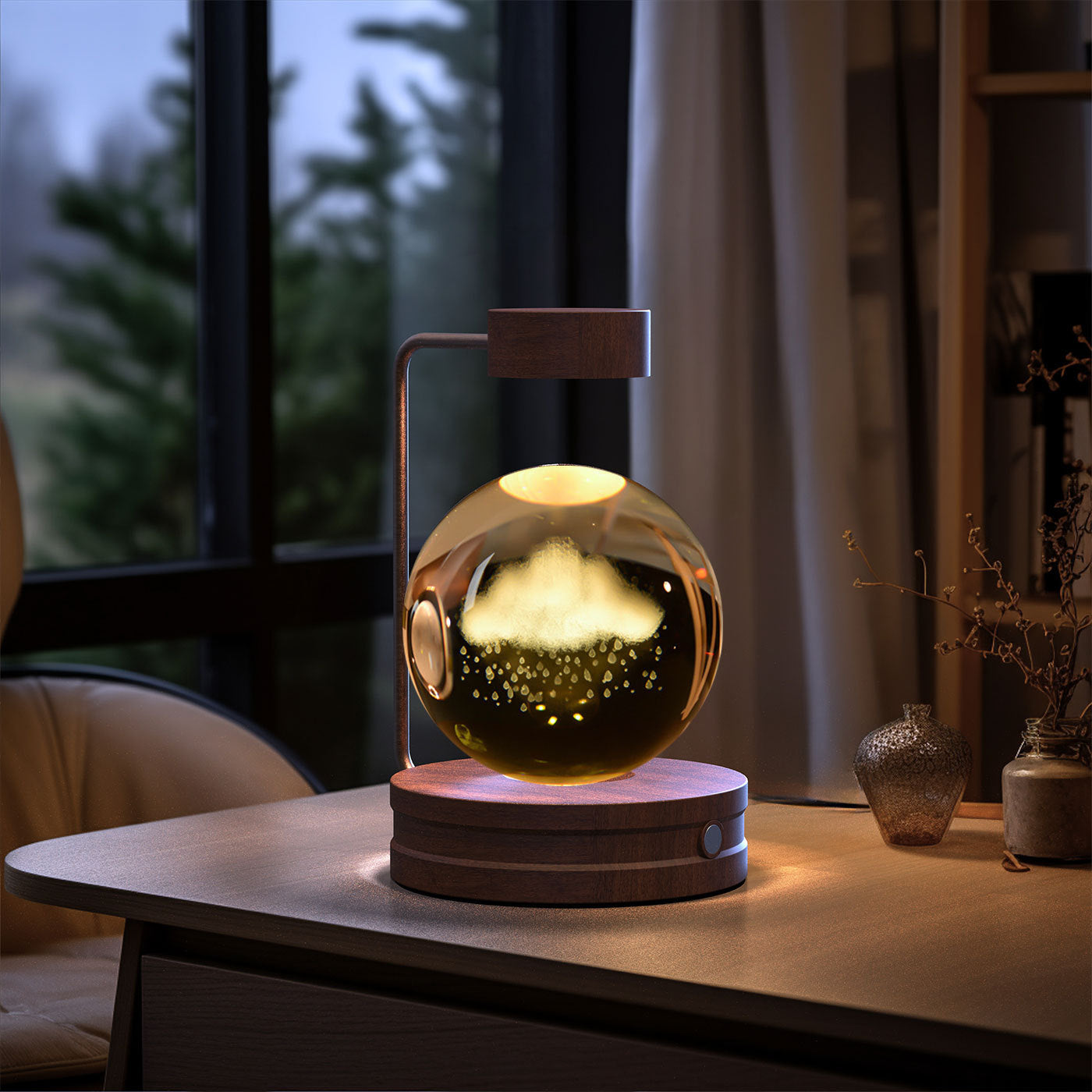 Cosmic Dinosaur Crystal Ball Night Light – USB Powered Warm Bedside Lamp