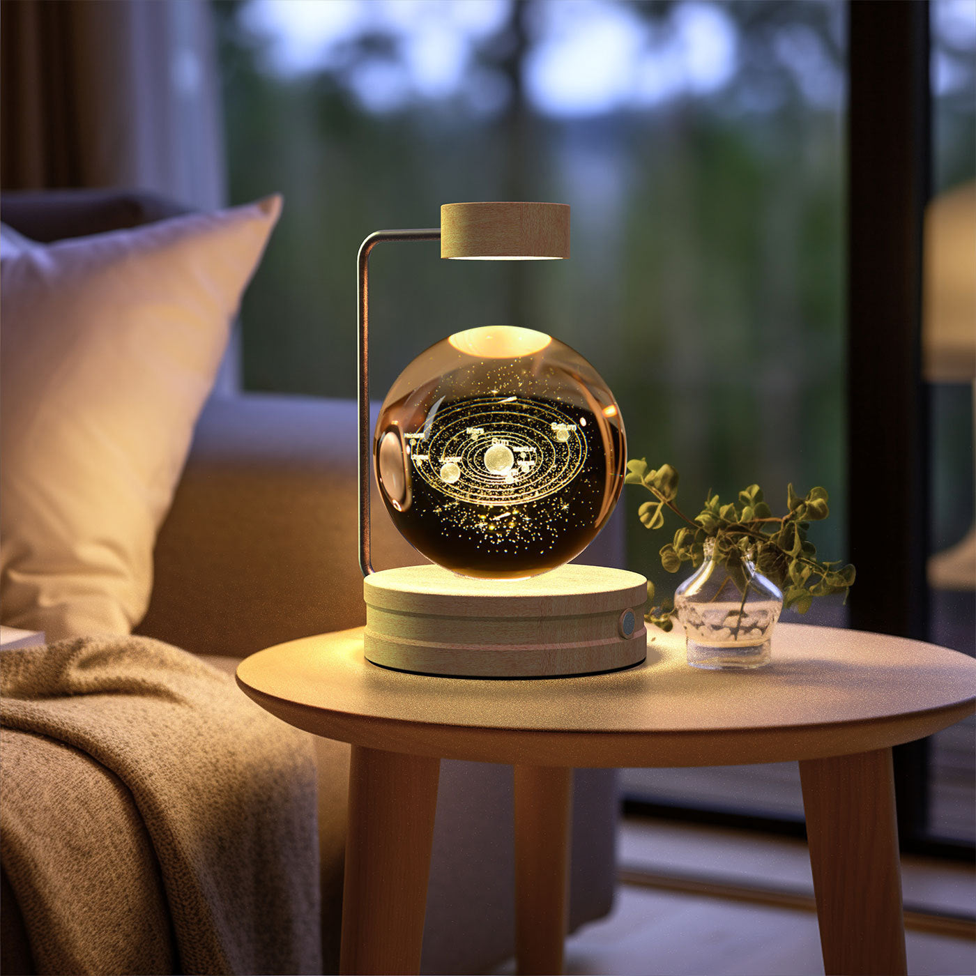 Cosmic Dinosaur Crystal Ball Night Light – USB Powered Warm Bedside Lamp