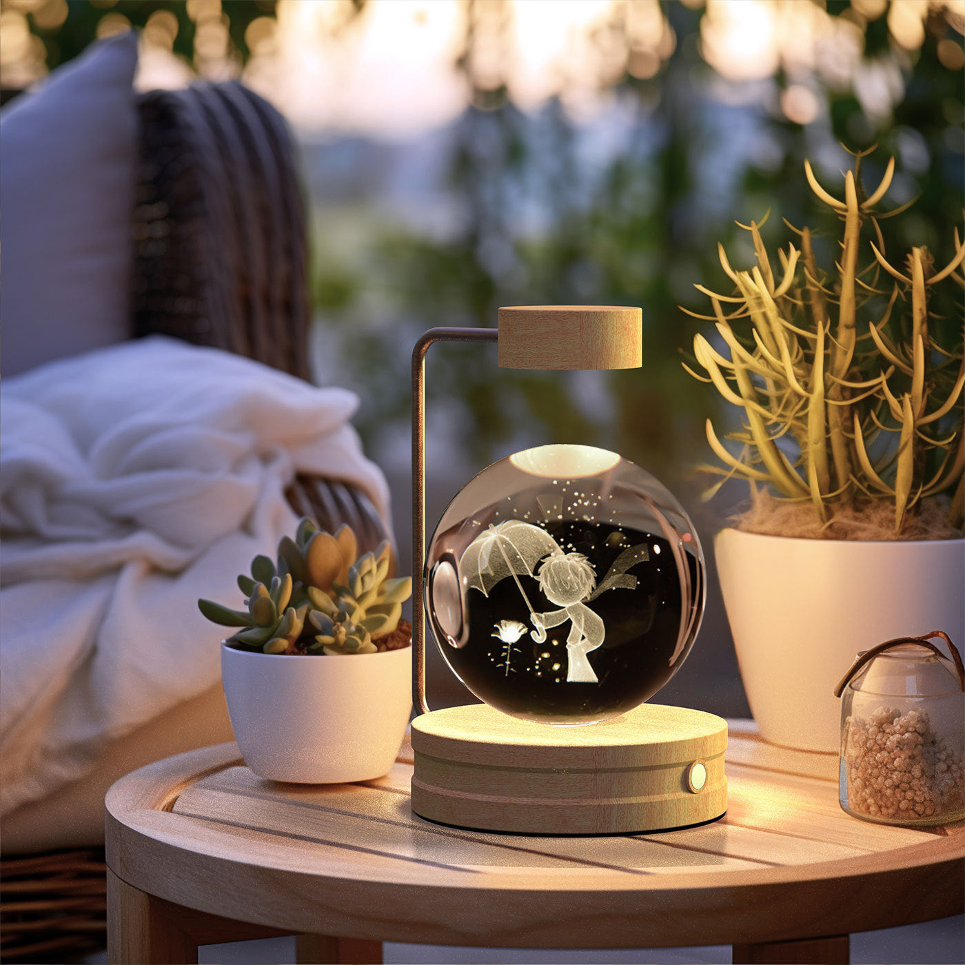 Cosmic Dinosaur Crystal Ball Night Light – USB Powered Warm Bedside Lamp