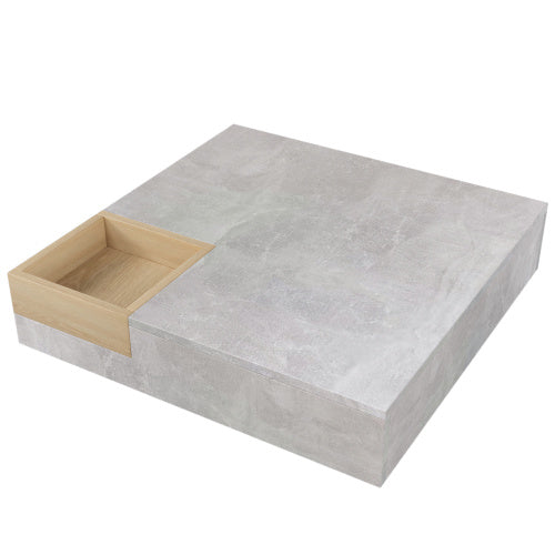 Living Room Coffee & Side Table with Storage Box – Gray Concrete & Wood Finish