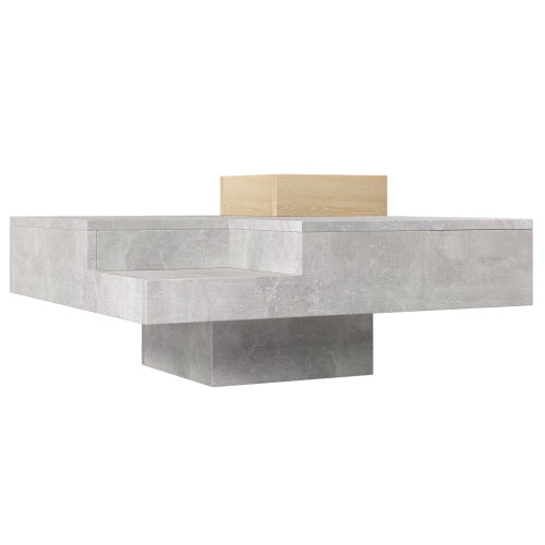Living Room Coffee & Side Table with Storage Box – Gray Concrete & Wood Finish