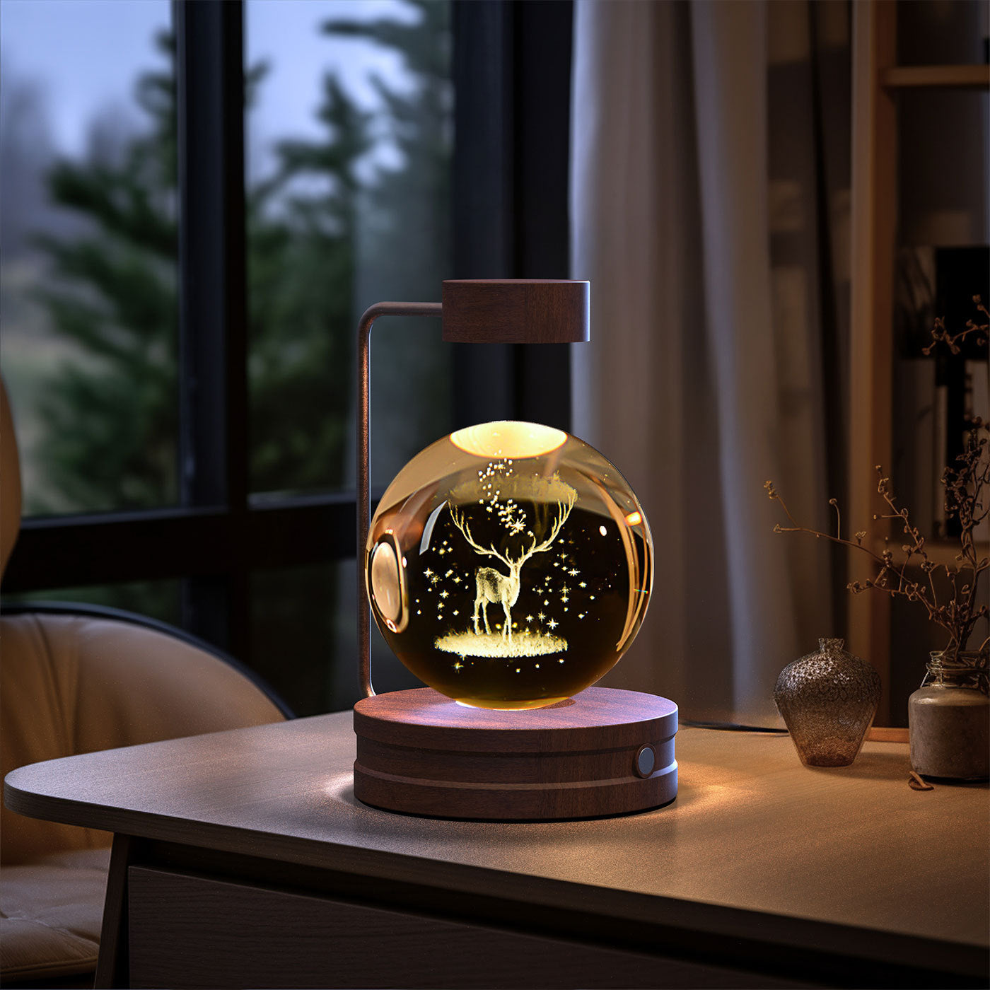 Cosmic Dinosaur Crystal Ball Night Light – USB Powered Warm Bedside Lamp