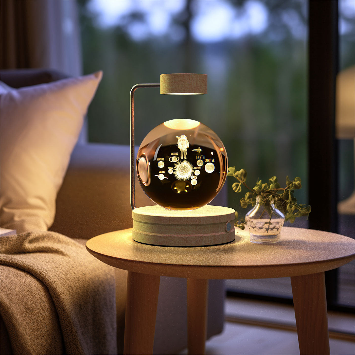 Cosmic Dinosaur Crystal Ball Night Light – USB Powered Warm Bedside Lamp