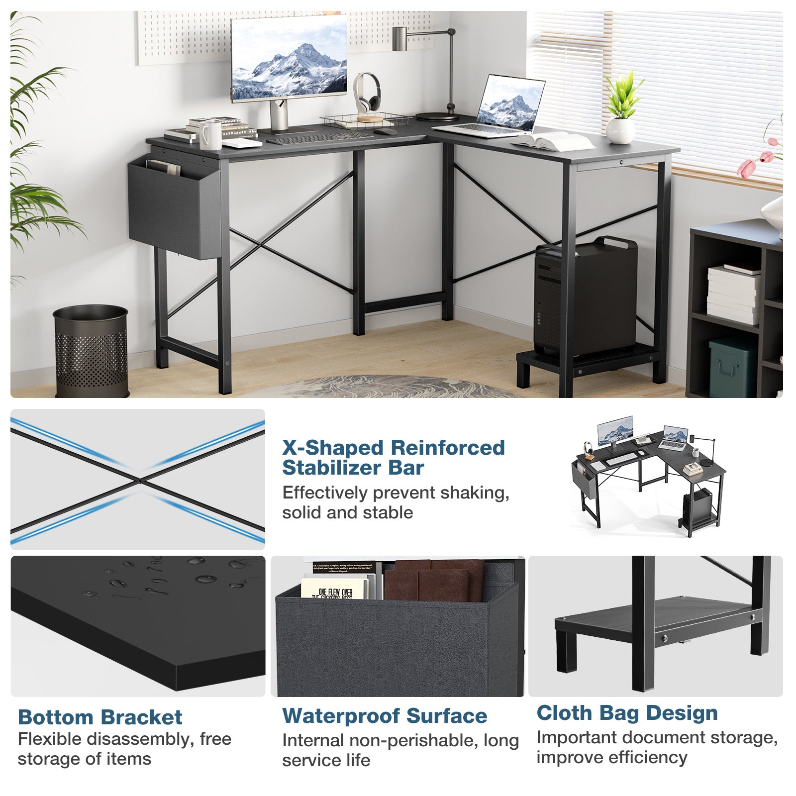 L-Shaped Office Desk – Spacious Corner Computer Table for Work or Gaming