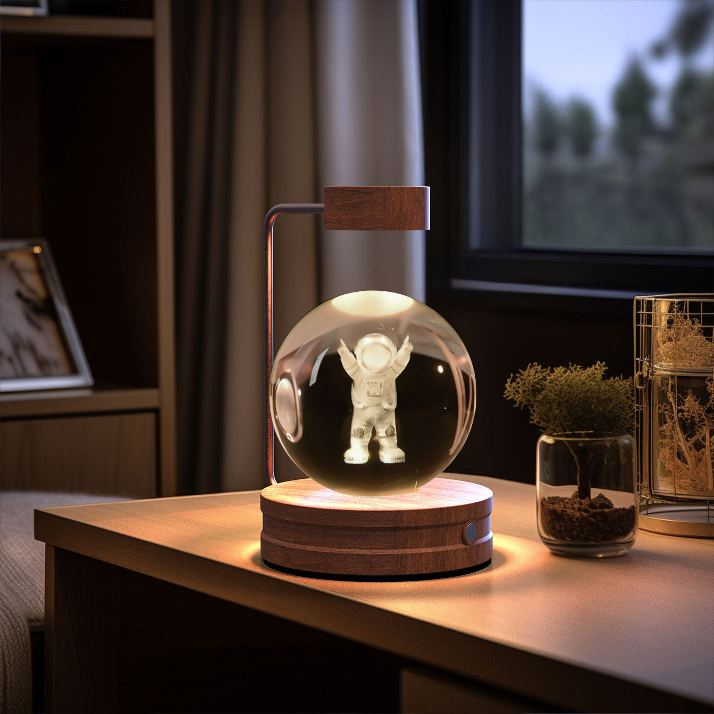 Cosmic Dinosaur Crystal Ball Night Light – USB Powered Warm Bedside Lamp