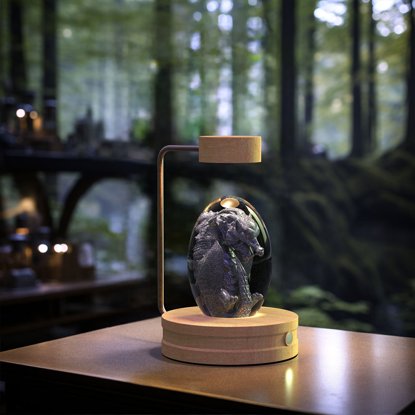 Cosmic Dinosaur Crystal Ball Night Light – USB Powered Warm Bedside Lamp