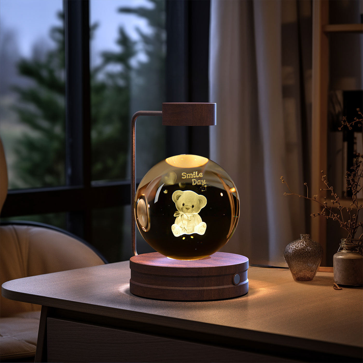 Cosmic Dinosaur Crystal Ball Night Light – USB Powered Warm Bedside Lamp