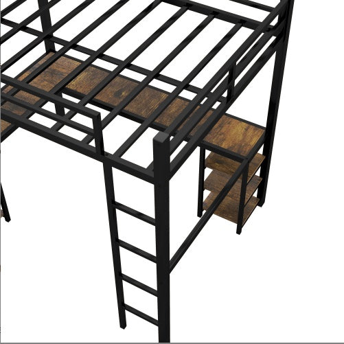 Full Metal Loft Bed with Ladder, Guardrails, Desk, and Shelves – Space-Saving Bedroom Furniture