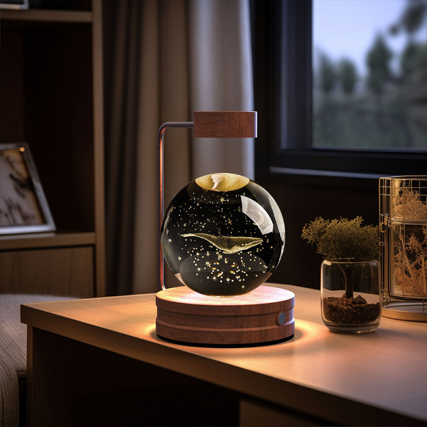 Cosmic Dinosaur Crystal Ball Night Light – USB Powered Warm Bedside Lamp