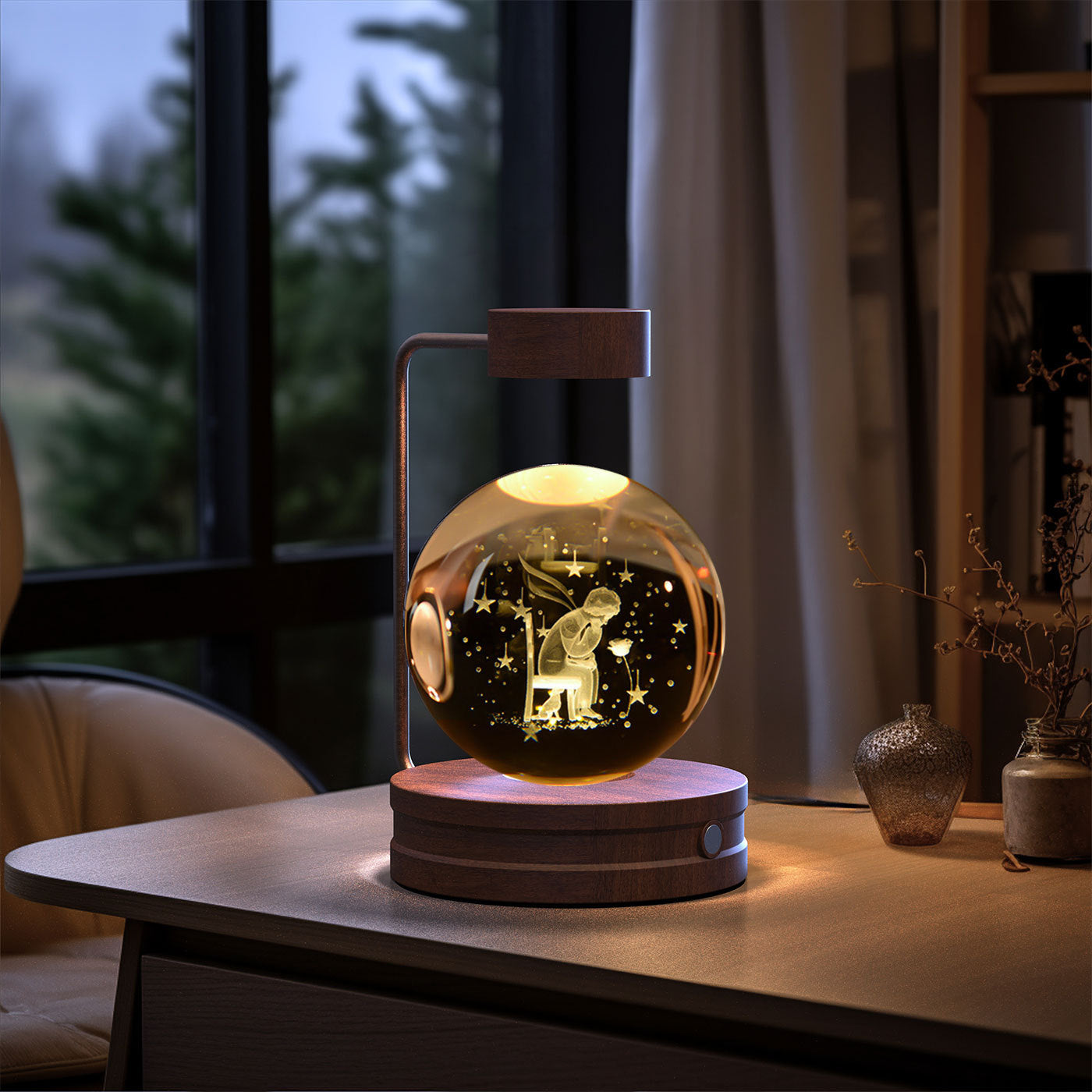 Cosmic Dinosaur Crystal Ball Night Light – USB Powered Warm Bedside Lamp