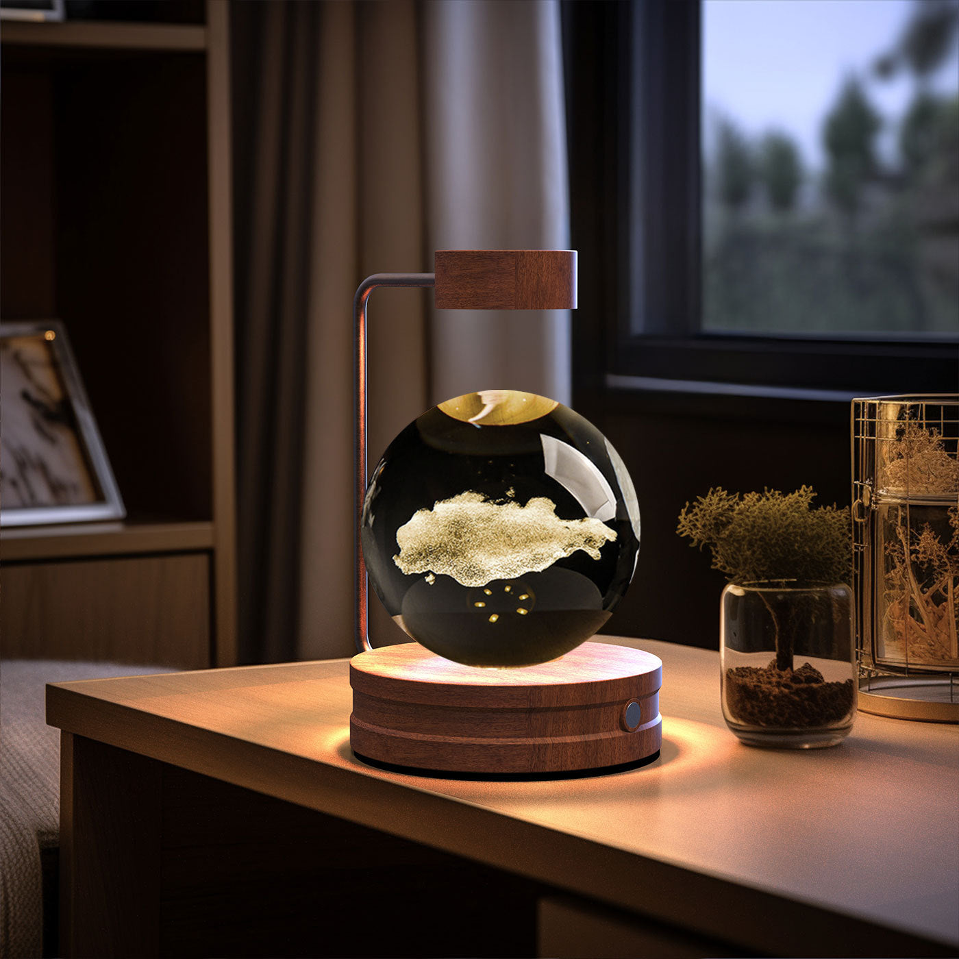 Cosmic Dinosaur Crystal Ball Night Light – USB Powered Warm Bedside Lamp
