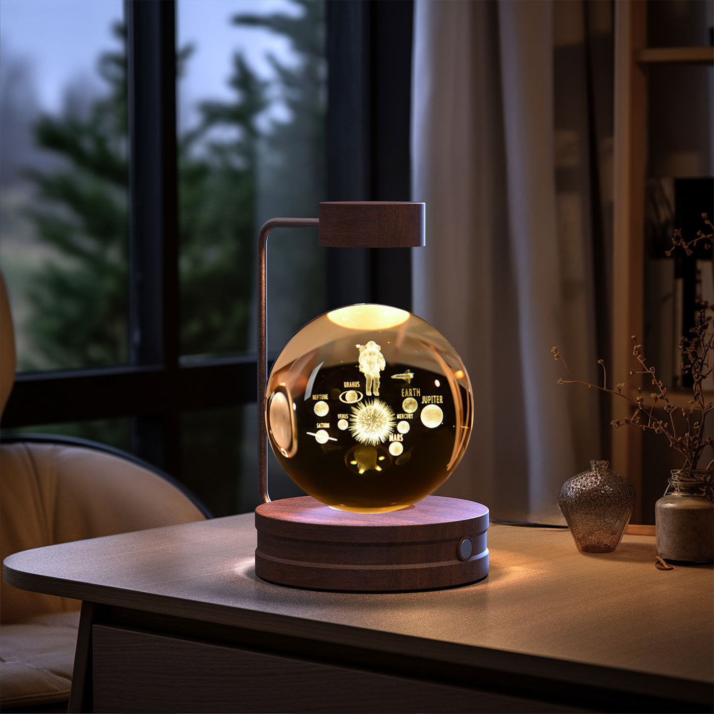 Cosmic Dinosaur Crystal Ball Night Light – USB Powered Warm Bedside Lamp