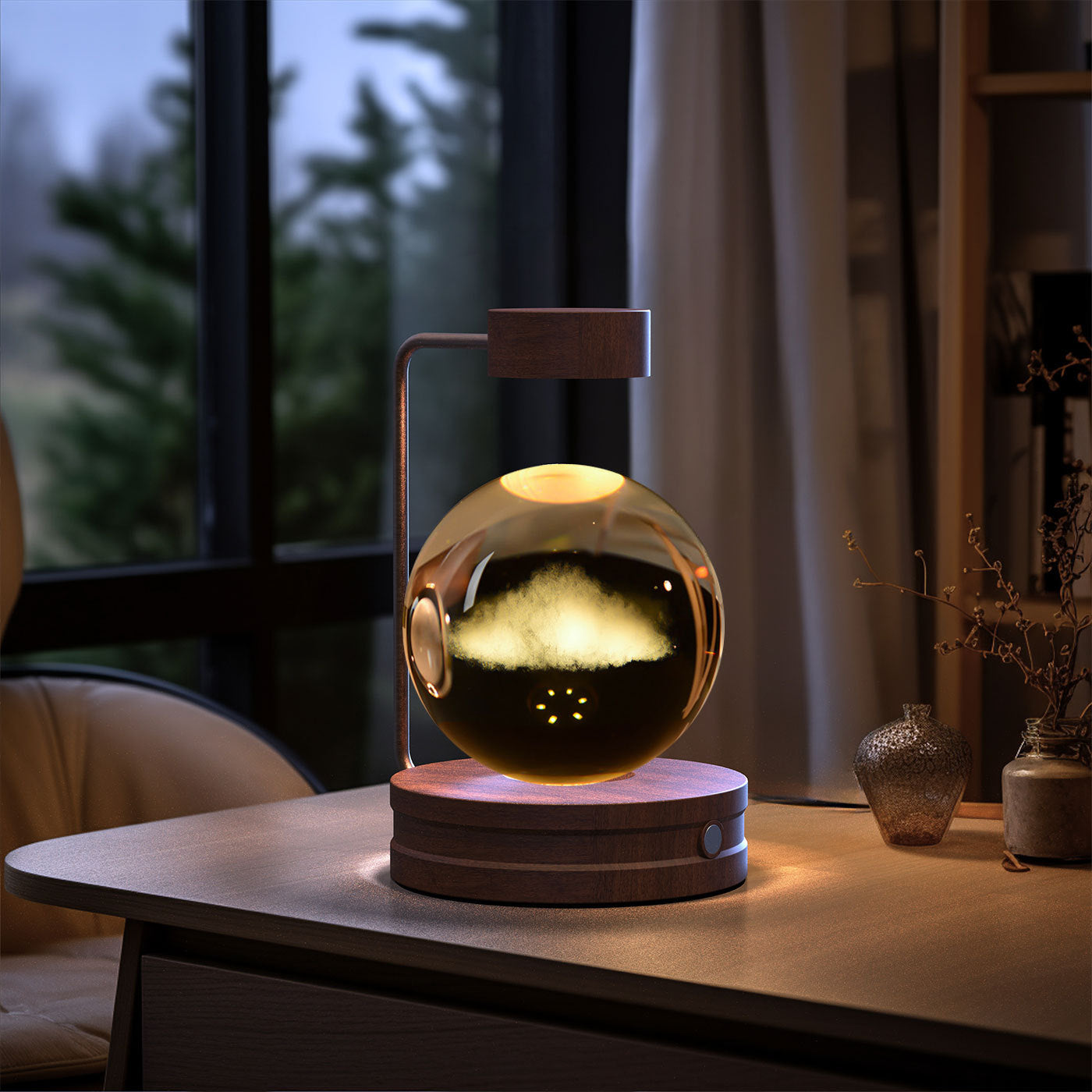 Cosmic Dinosaur Crystal Ball Night Light – USB Powered Warm Bedside Lamp