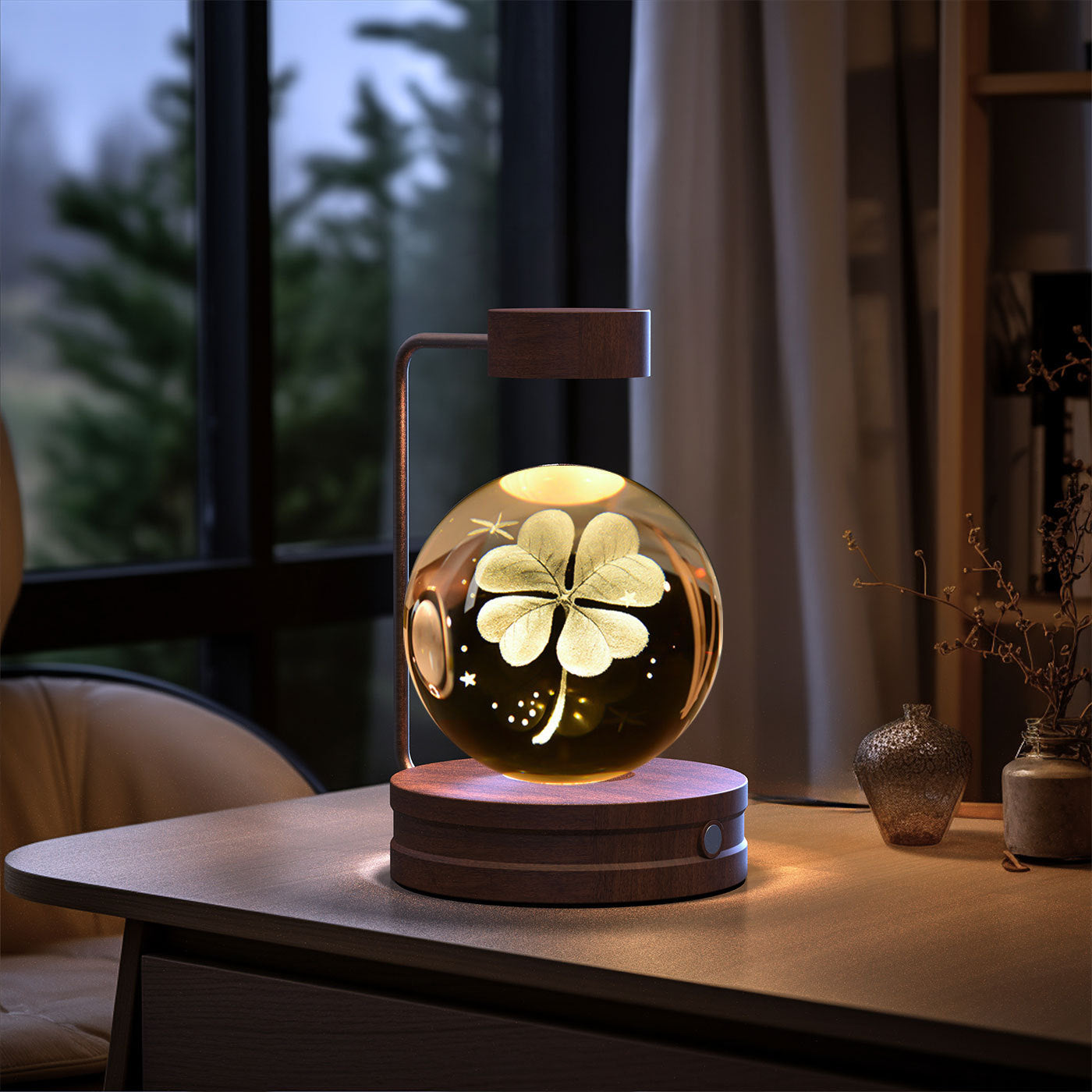 Cosmic Dinosaur Crystal Ball Night Light – USB Powered Warm Bedside Lamp