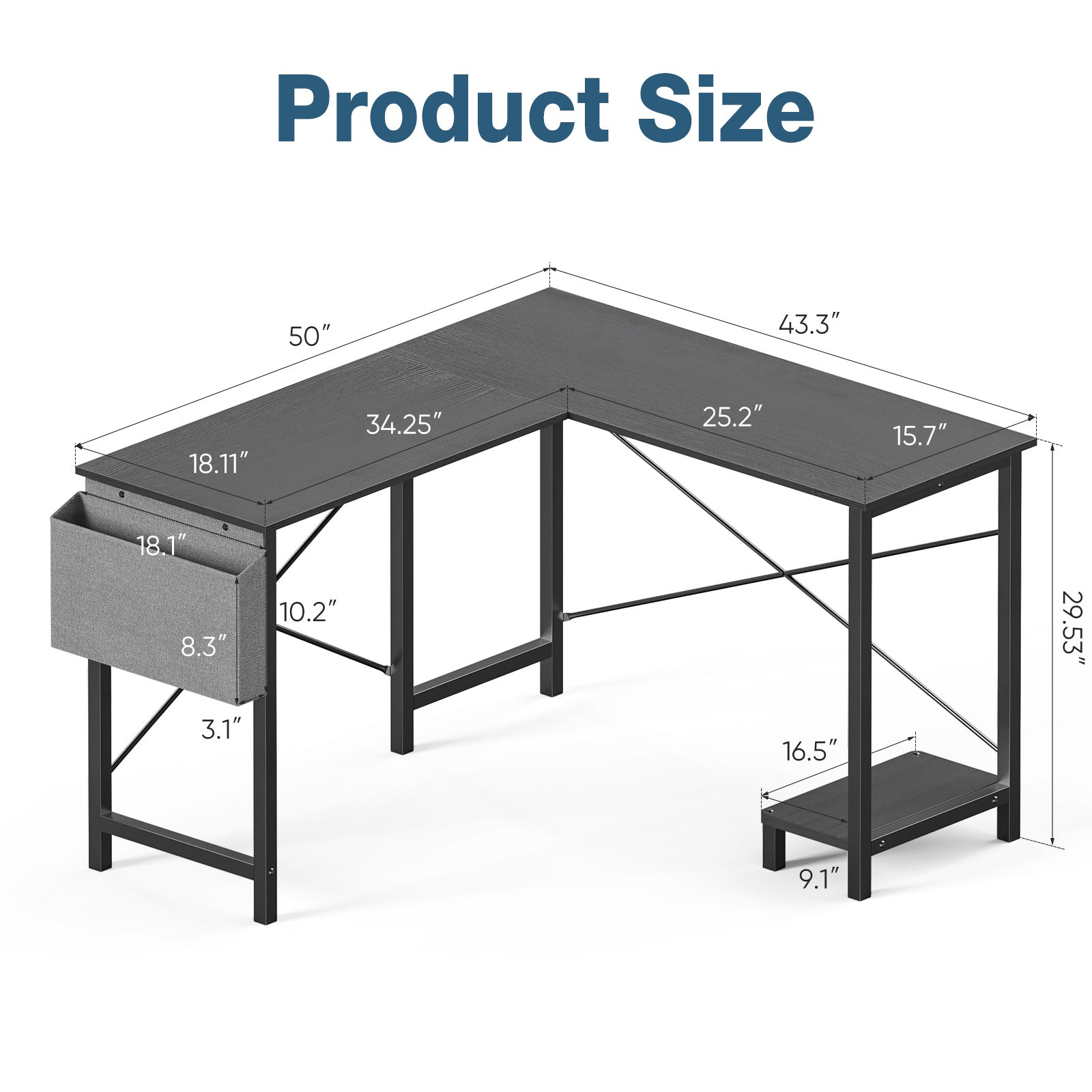 L-Shaped Office Desk – Spacious Corner Computer Table for Work or Gaming