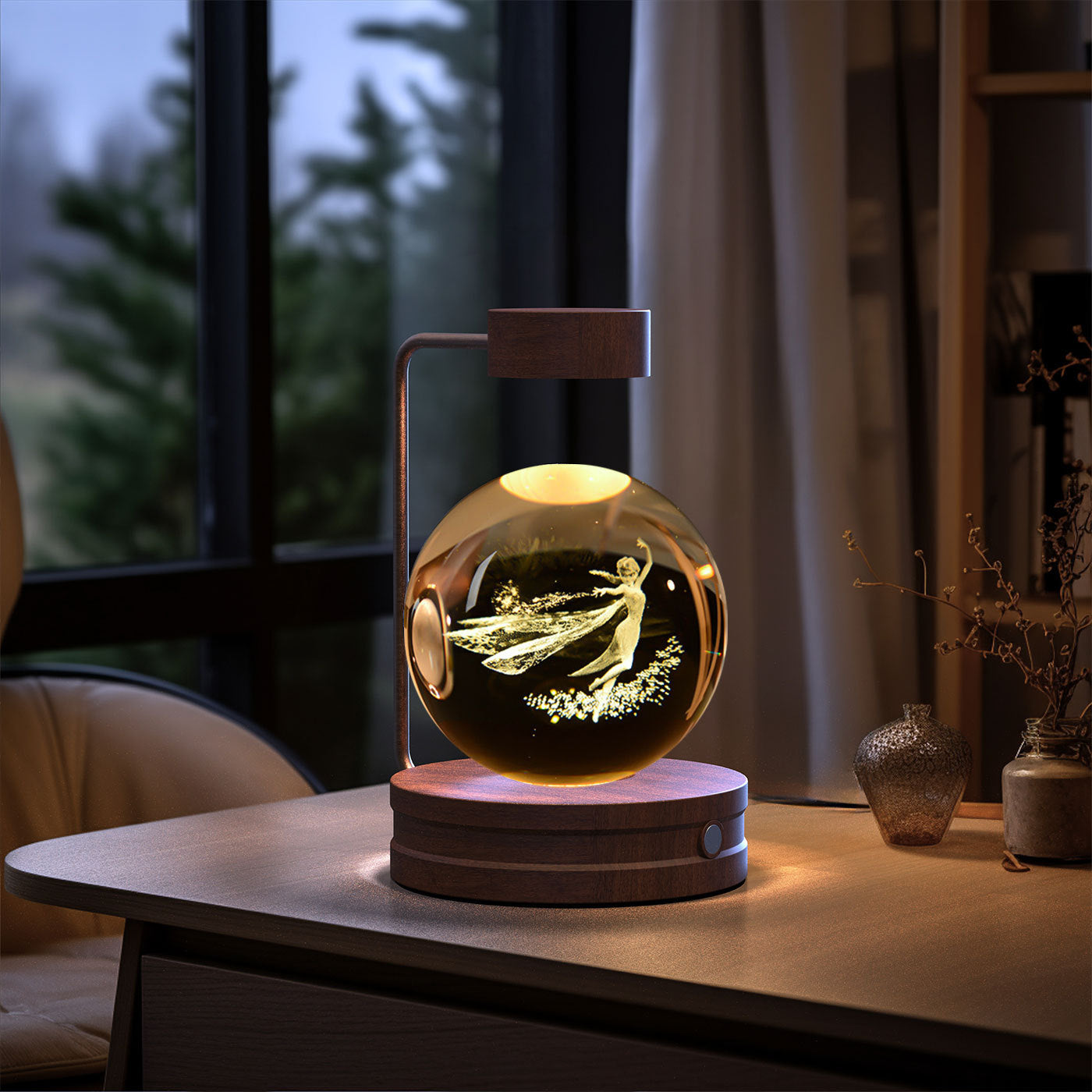 Cosmic Dinosaur Crystal Ball Night Light – USB Powered Warm Bedside Lamp