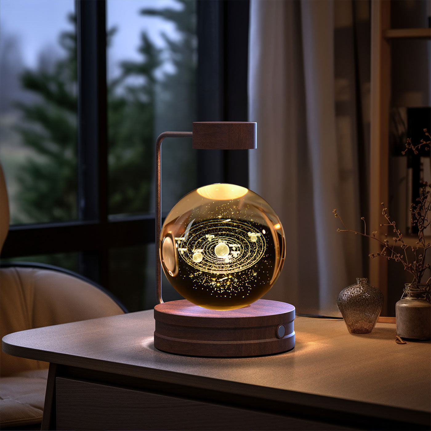 Cosmic Dinosaur Crystal Ball Night Light – USB Powered Warm Bedside Lamp