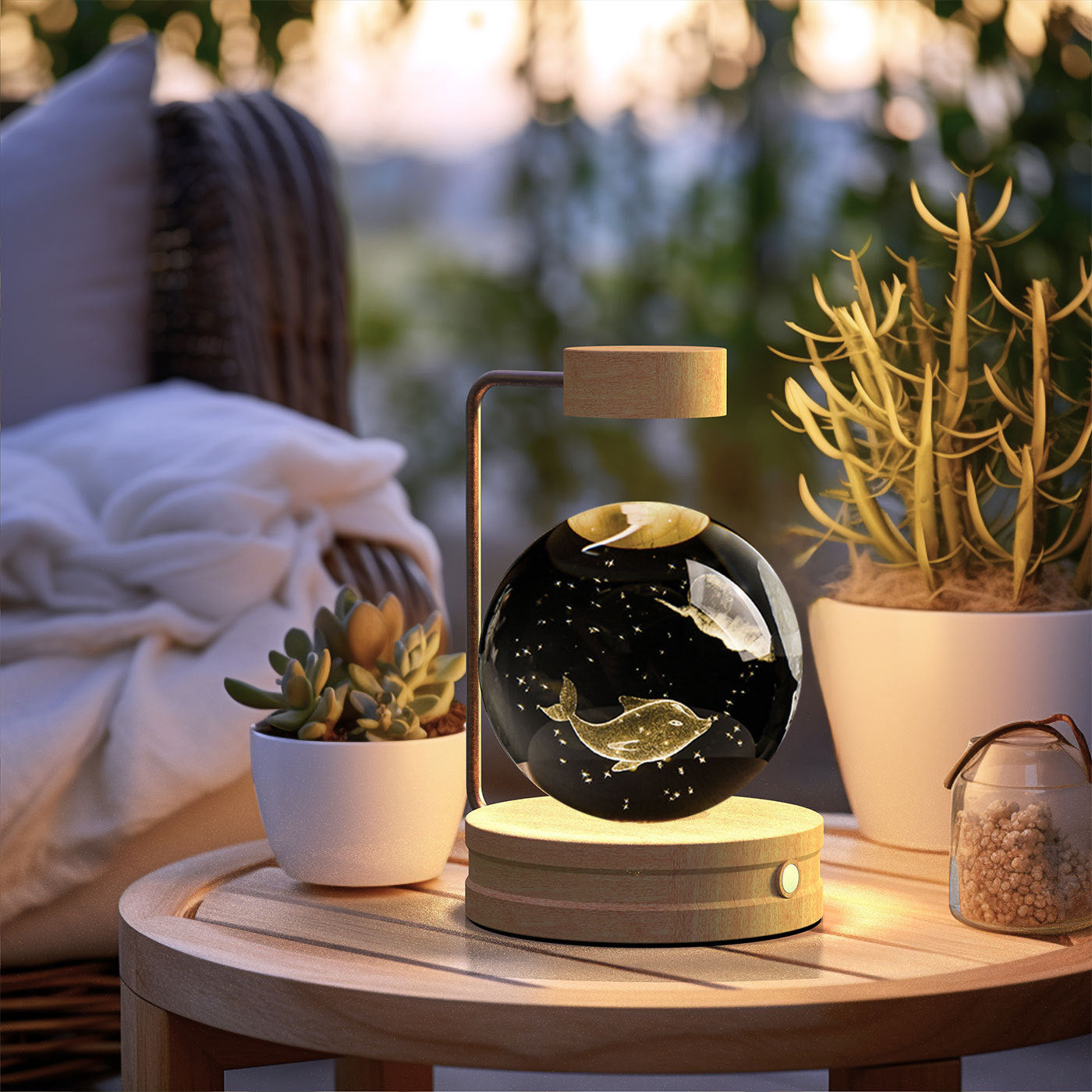 Cosmic Dinosaur Crystal Ball Night Light – USB Powered Warm Bedside Lamp