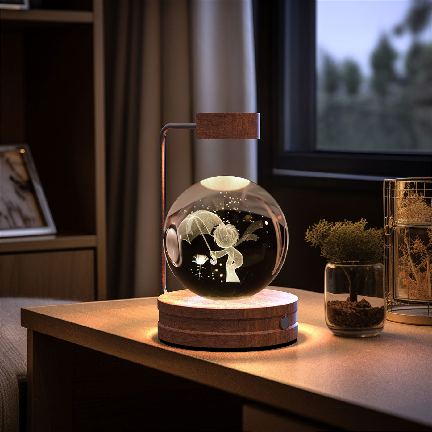 Cosmic Dinosaur Crystal Ball Night Light – USB Powered Warm Bedside Lamp
