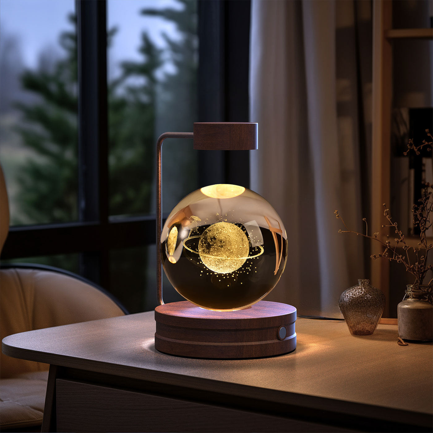 Cosmic Dinosaur Crystal Ball Night Light – USB Powered Warm Bedside Lamp