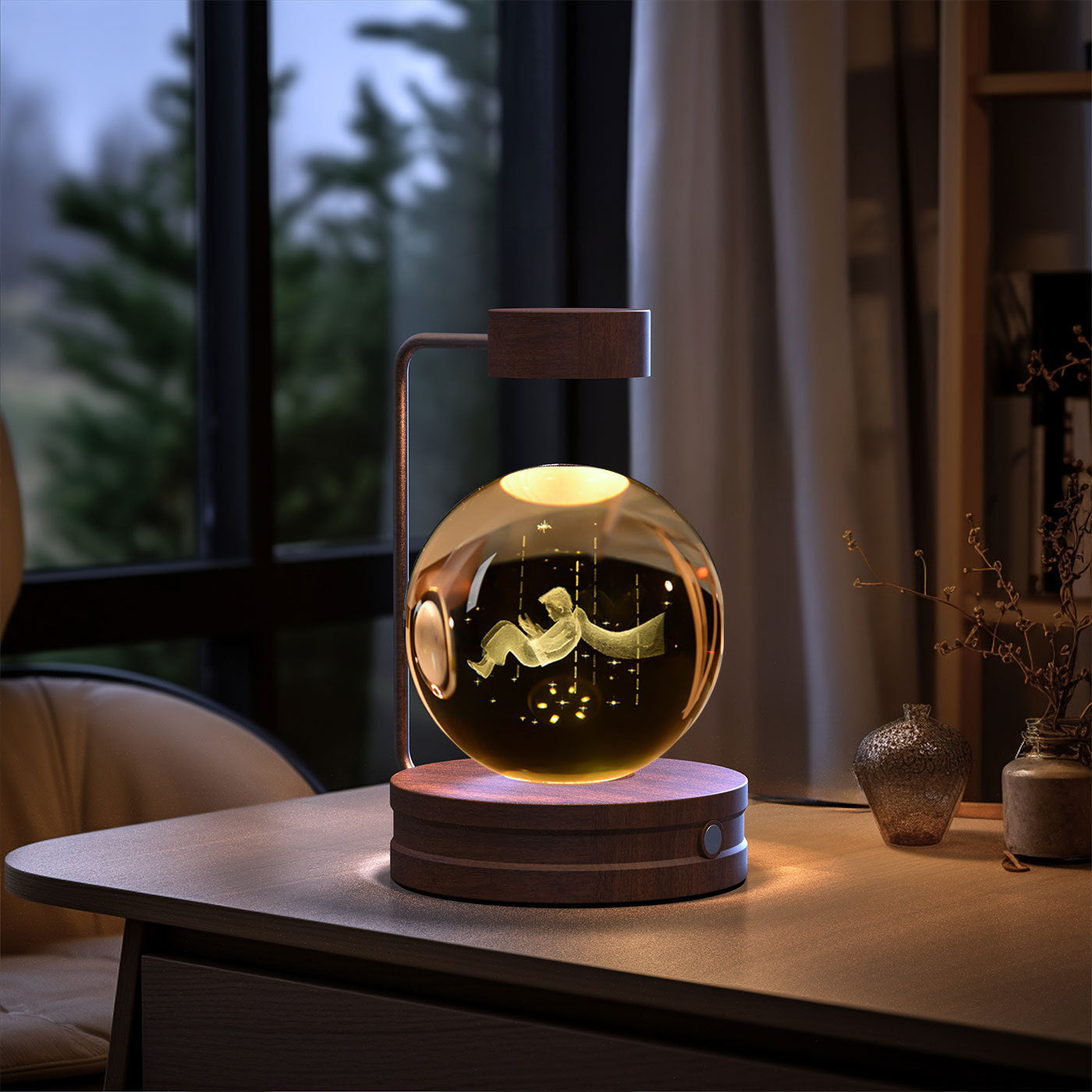 Cosmic Dinosaur Crystal Ball Night Light – USB Powered Warm Bedside Lamp