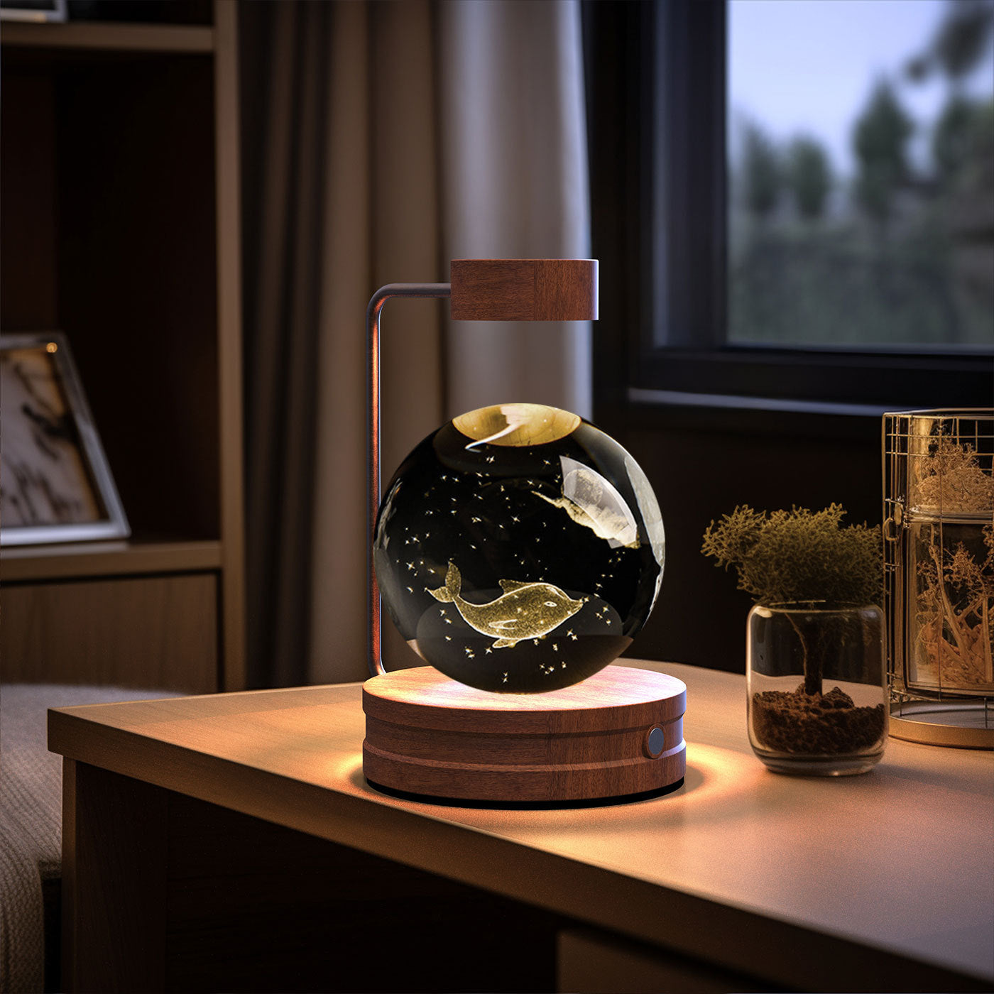 Cosmic Dinosaur Crystal Ball Night Light – USB Powered Warm Bedside Lamp