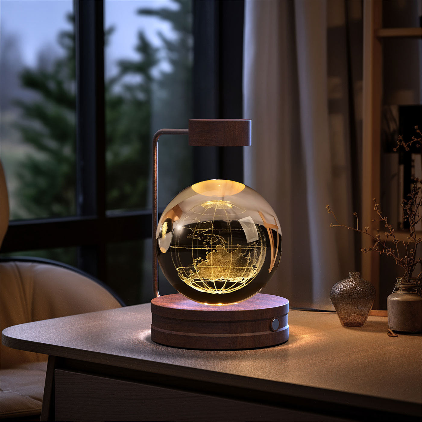 Cosmic Dinosaur Crystal Ball Night Light – USB Powered Warm Bedside Lamp
