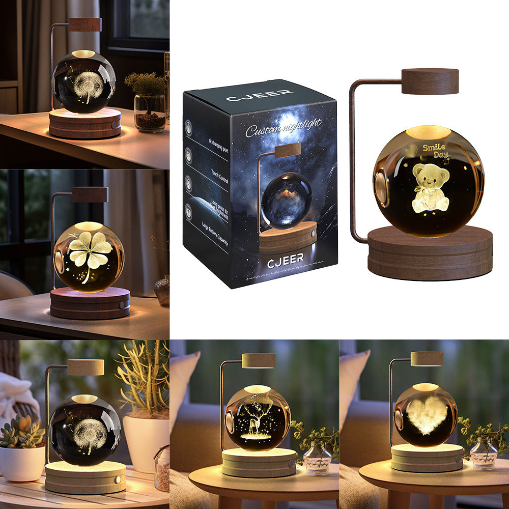 Cosmic Dinosaur Crystal Ball Night Light – USB Powered Warm Bedside Lamp