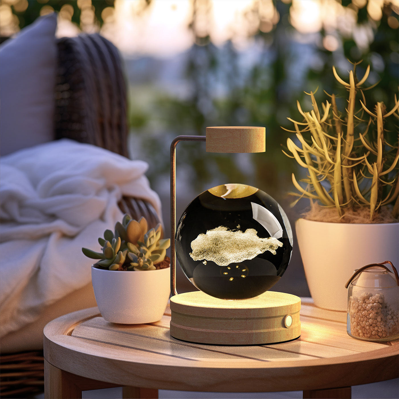 Cosmic Dinosaur Crystal Ball Night Light – USB Powered Warm Bedside Lamp